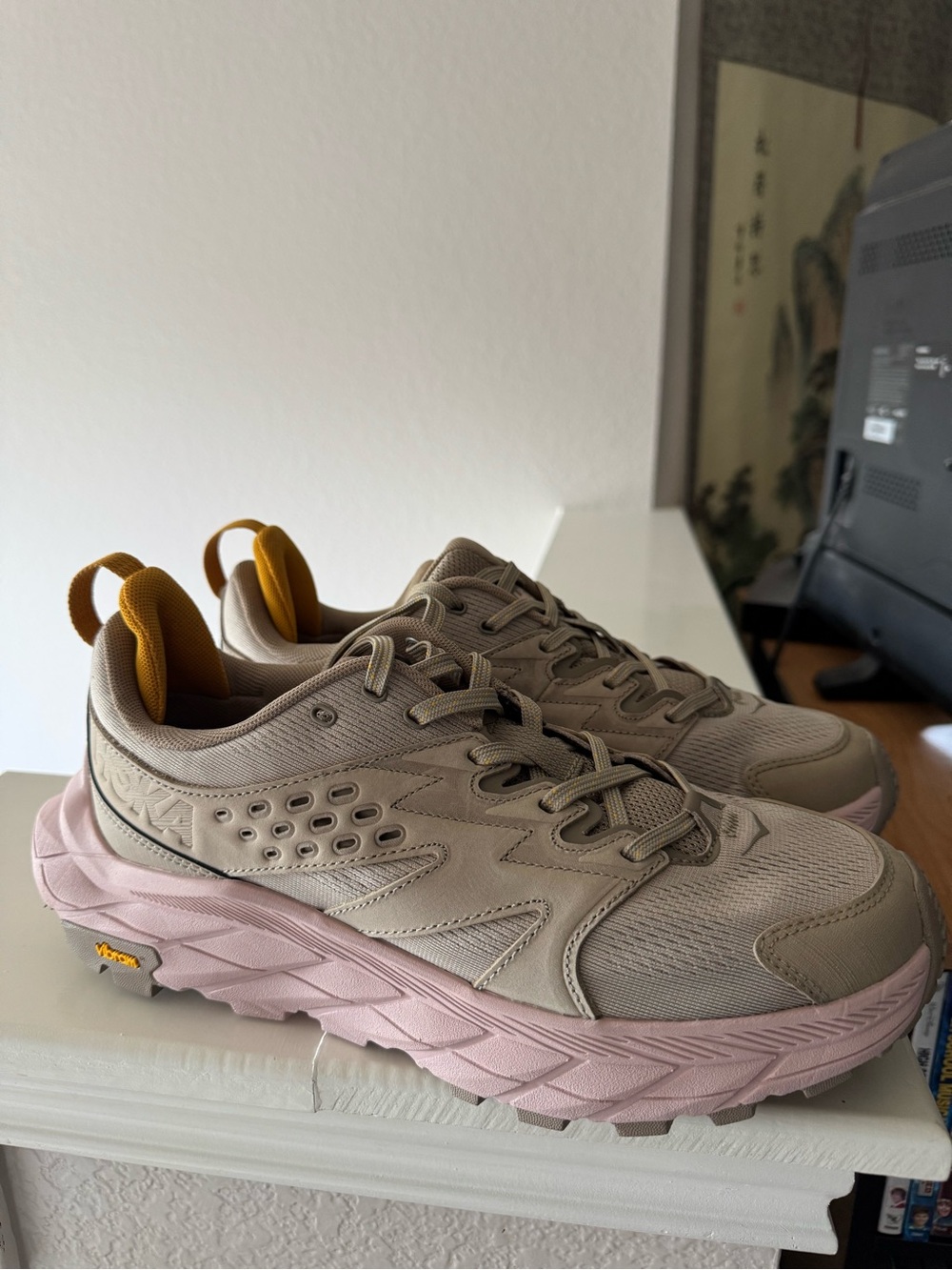 Hoka Anacapa Breeze Women's Athletic Sneakers - Medium Beige with Pink Midsole